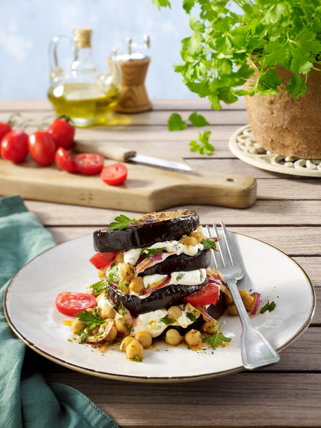 Eggplant Towers with Chickpeas
