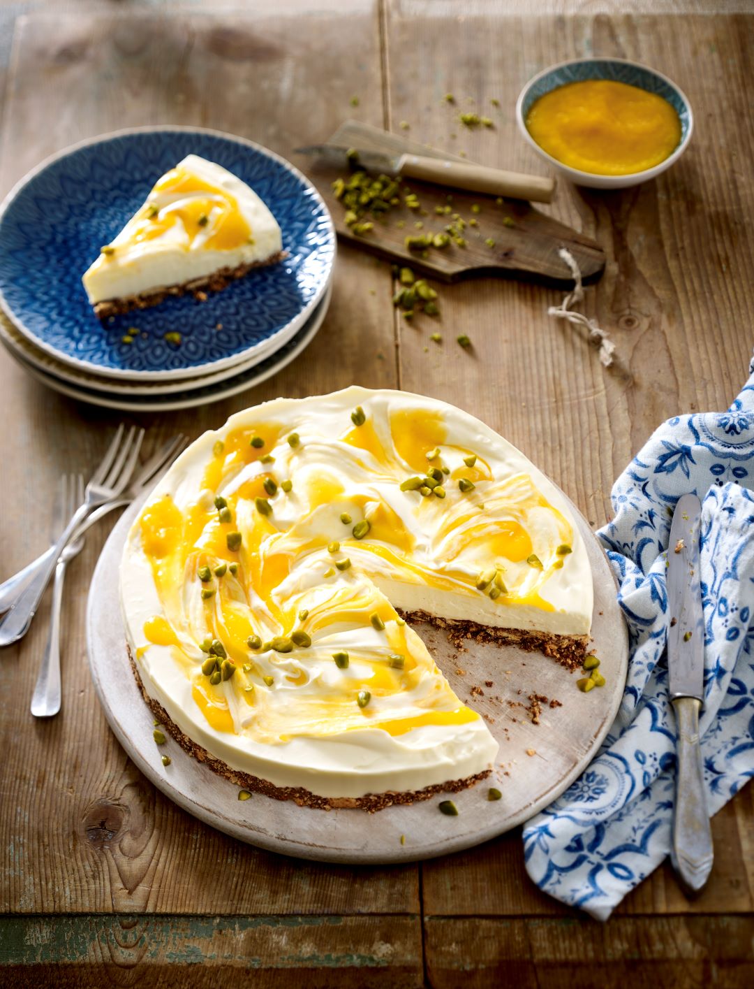 Swirled Pineapple Mango Cream Cheese Tart