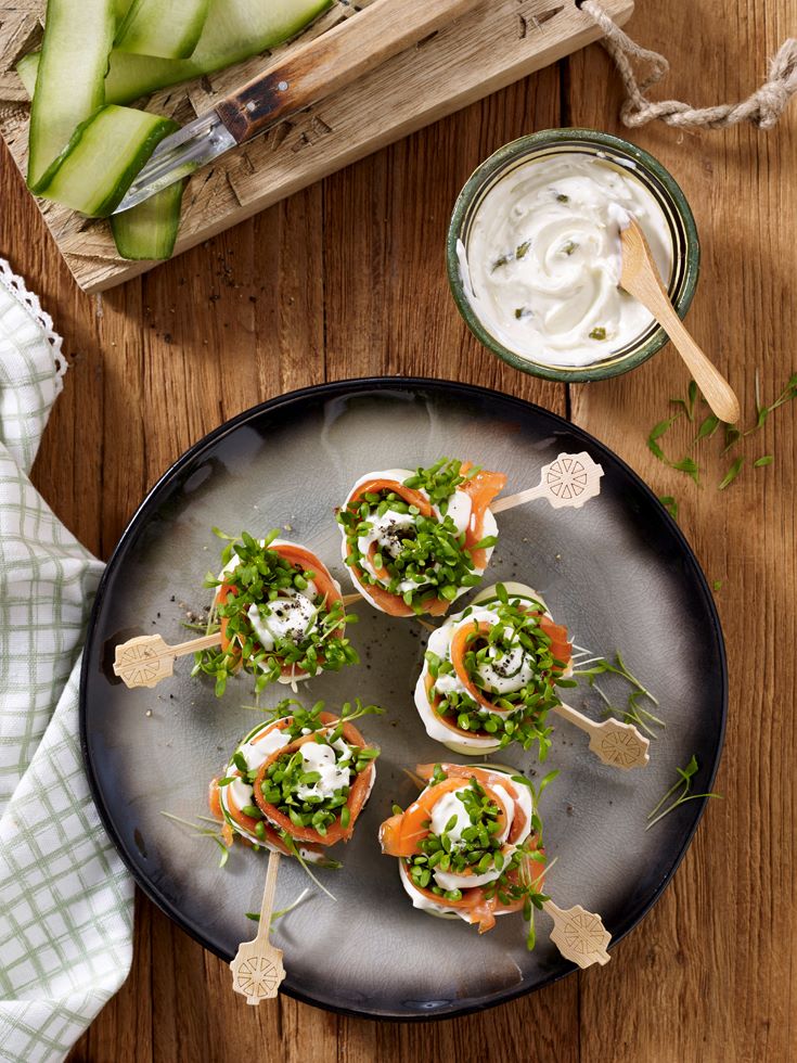 Cucumber and Herbs Rolls with Smoked Salmon