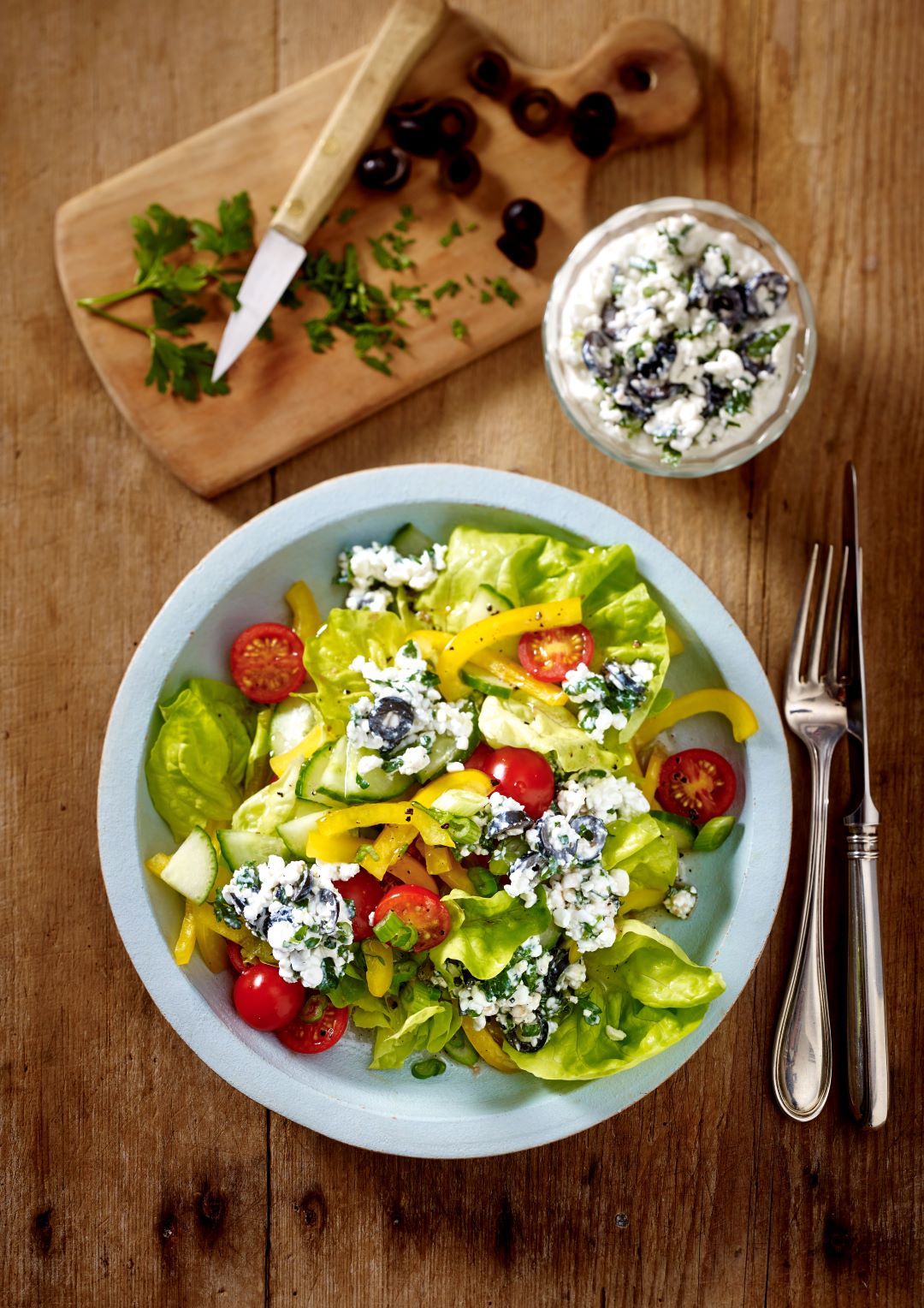 Vegetarian Nizza Salad with Olive Cream Cheese