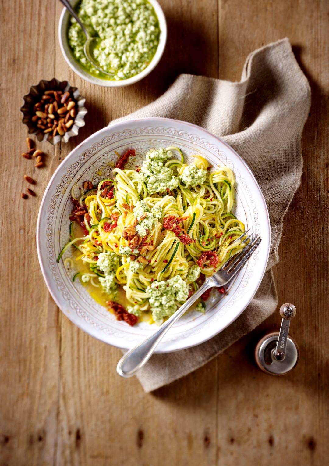 Zucchini Pasta with Cream Cheese Pesto