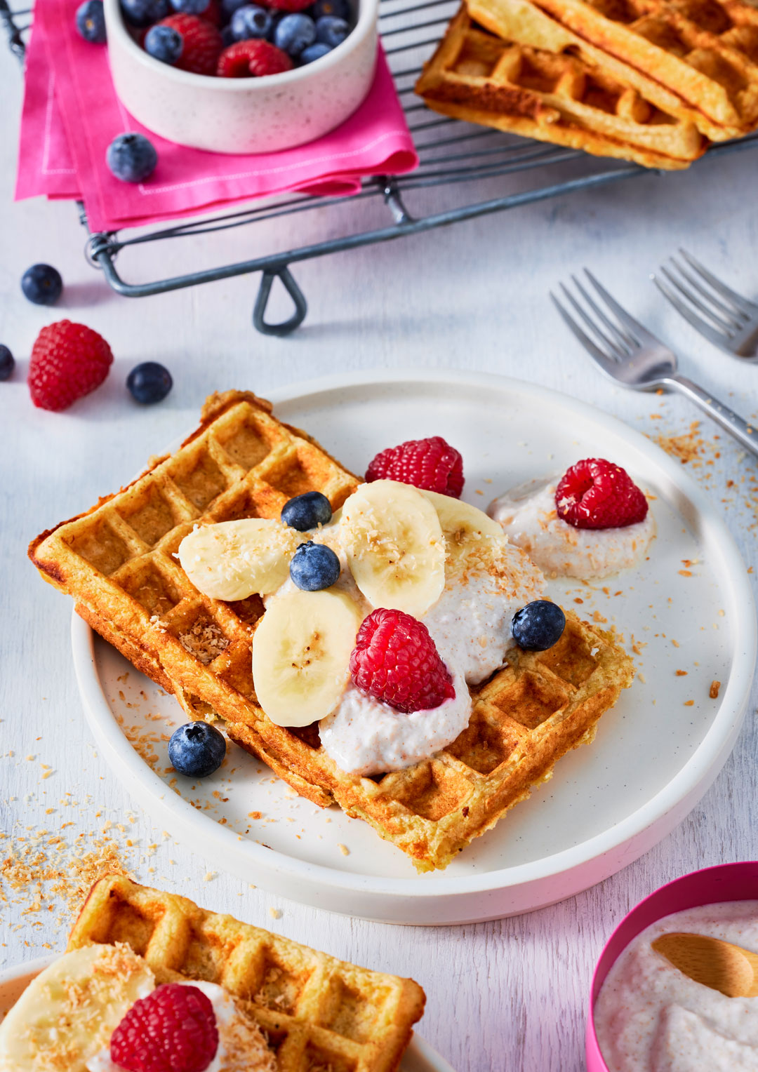 Protein Waffles with Coconut Cream